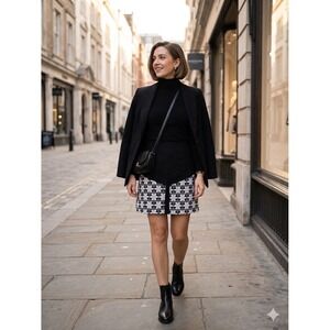 W By Worth Black Wool Blend Eyelet Floral Laser Cut A-Line Mini Skirt Size 2